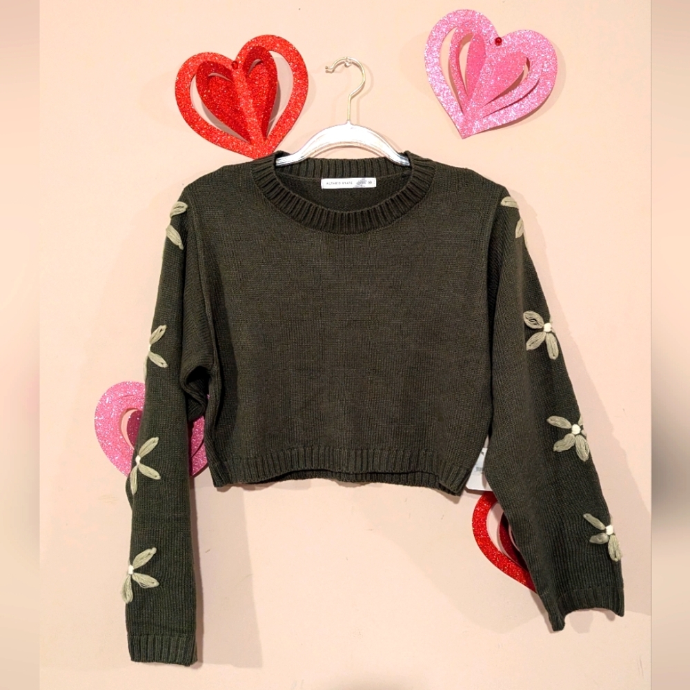 NWT Altar'd State Daisy Sleeve Sweater XS Olive